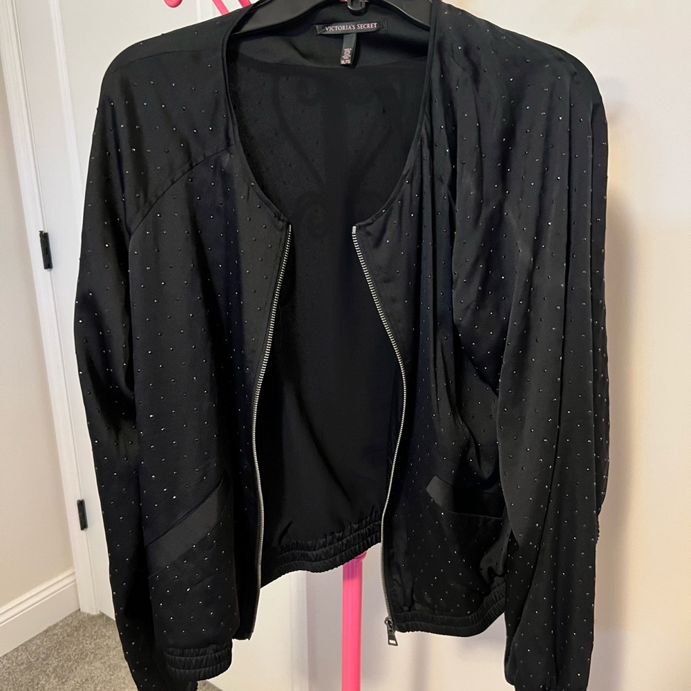 Victoria's Secret Black Bomber Jacket Black Rhinestones